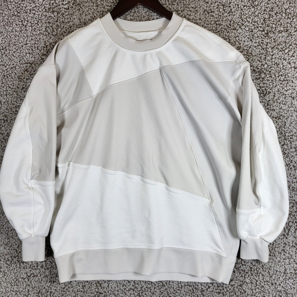 Lululemon Perfectly Oversized Crew Patchwork Pullover Sweater Top Ivory Womens